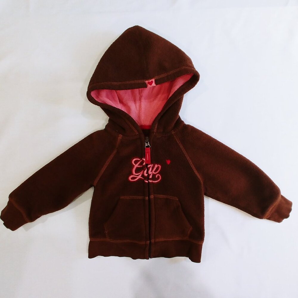 Gap Fleece Embroidered Logo Heart Zip-Up Hoodie 18-24 Months - Picture 2 of 6
